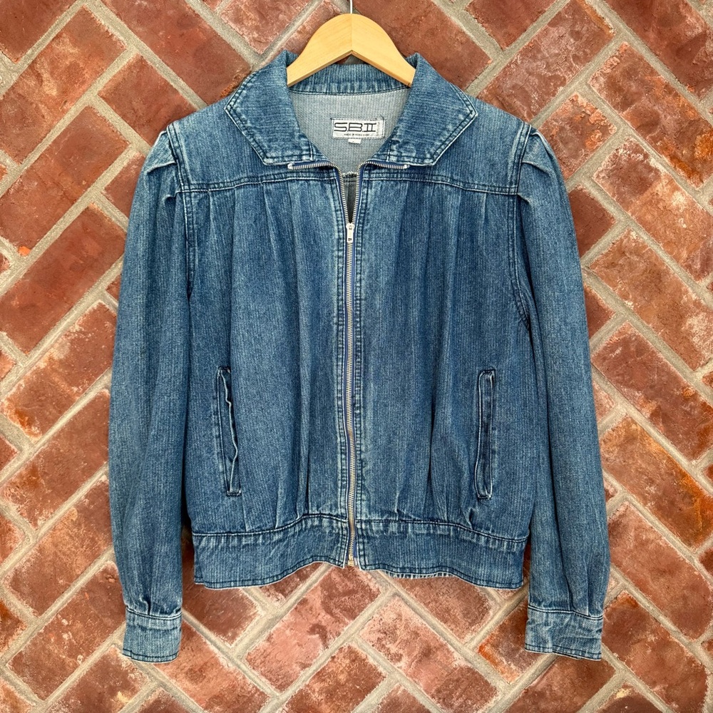 VTG 80s‎ SB II Denim Jean Jacket Womens Size Large Shoulder Pads Broken In Soft